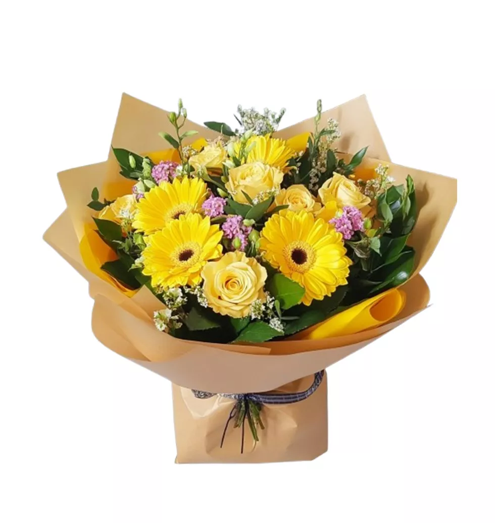 Cheerful Yellow Gerberas & Roses