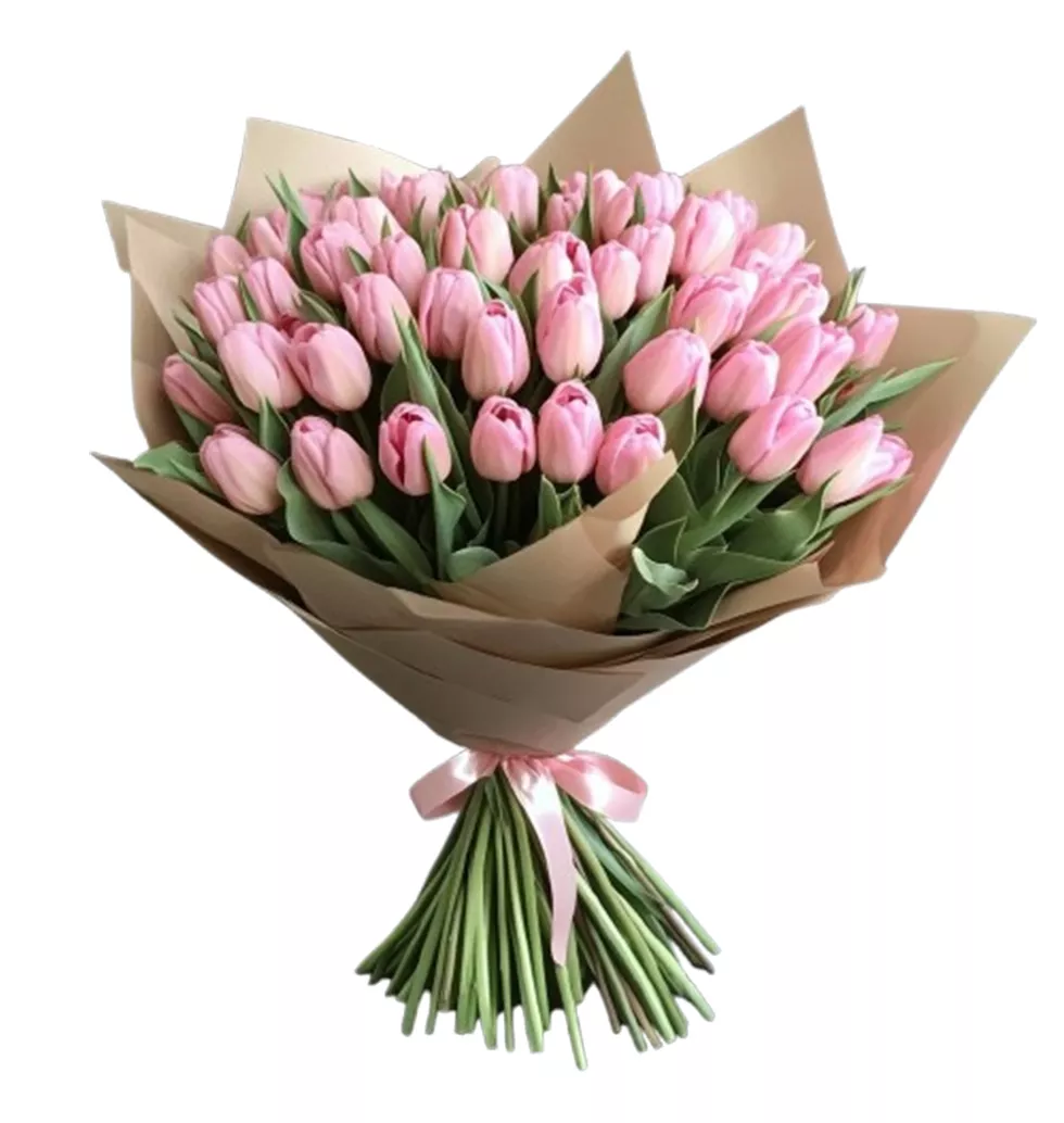 Charming Bouquet : 50 Pink Tulips